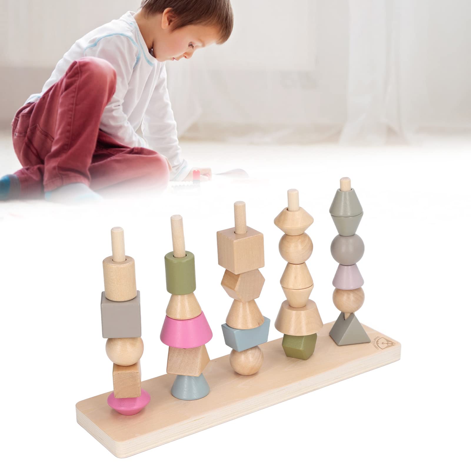 Lylithuif Juego de apilamiento de bloques educativos con forma de, juguete apilable con 10 tarjetas, juego de combinación de formas geométricas para el desarrollo del aprendizaje temprano
