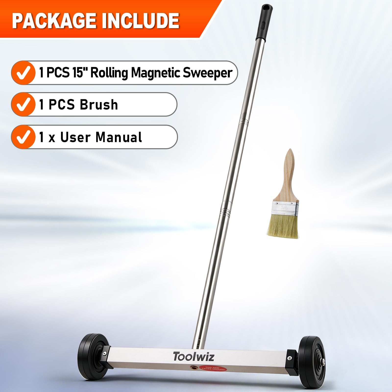 Toolwiz Magnetyczna zamiatarka do podnoszenia 38 cm, 38 cm, wytrzymały magnes do zbierania trawnika, narzędzia dachowe, 4,53 kg, 4,5 kg, narzędzia podwórkowe z teleskopowym uchwytem i kółkami do