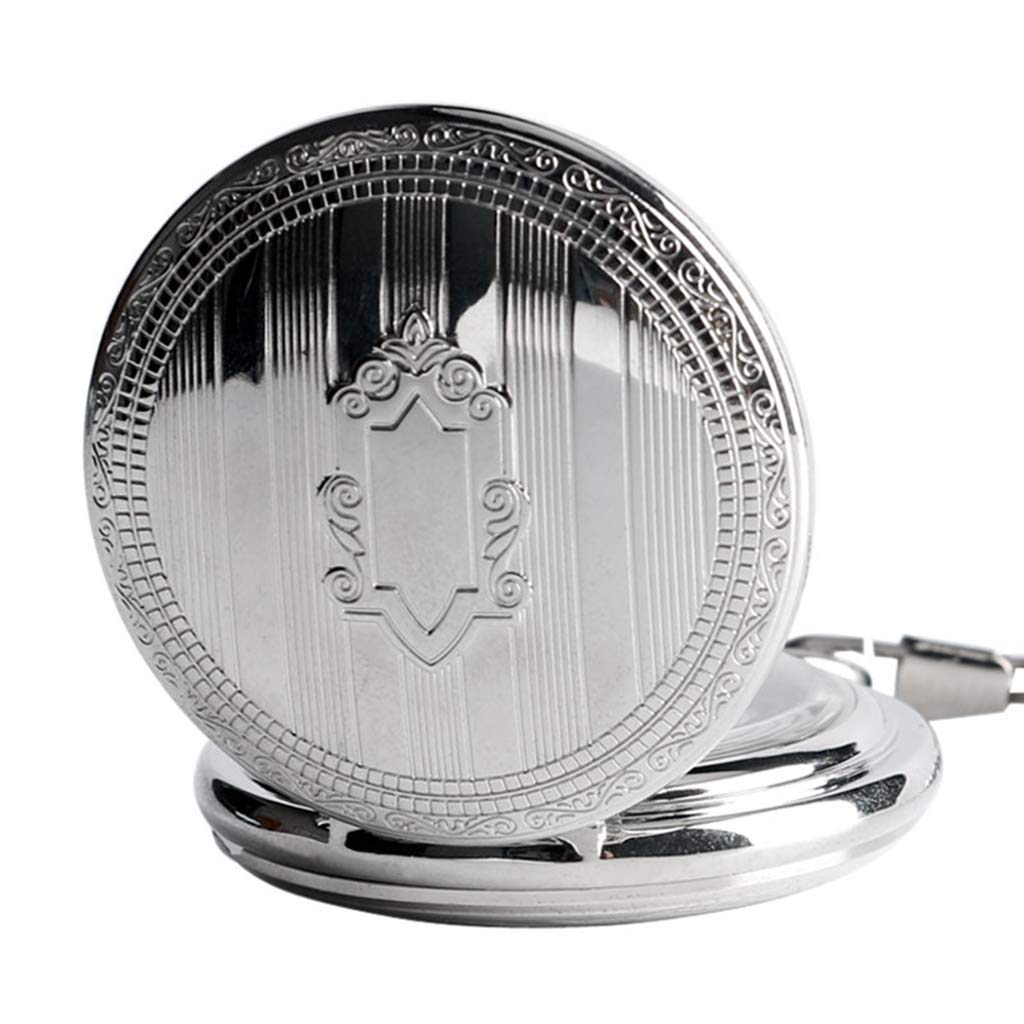 J-Love Reloj de Bolsillo con Cuerda automática, Esqueleto mecánico automático, Reloj de Bolsillo, diseño de Escudo Plateado Vintage, Esqueleto Negro con Cadena de 30cm