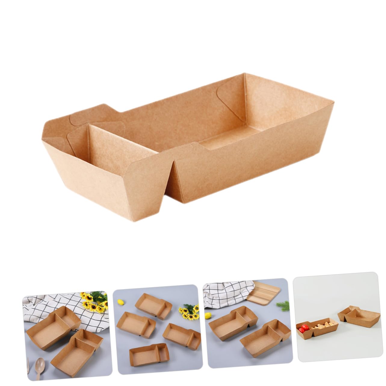 ULTECHNOVO 100 Cajas de Bocadillos para Fiesta de Papel Kraft Marrón Doble Compartimento y Capacidad de 440ml, Fáciles de Usar Alimentos y Dulces