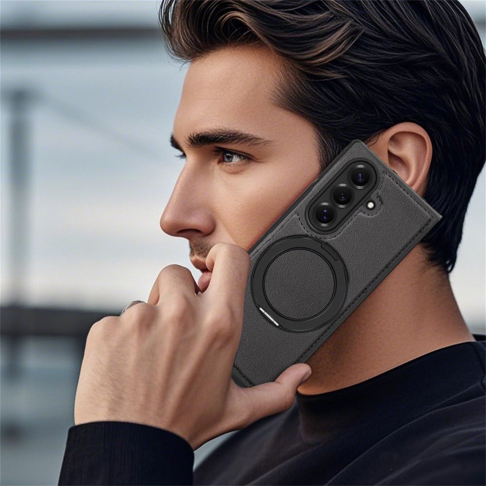 Custodia con supporto magnetico girevole a 360° in metallo per Samsung Galaxy Z Fold 8 Ultra 7 6 5 Z Flip 8 7 6 5, cover antiurto in pelle, grigia, per Samsung Galaxy Z Flip 8