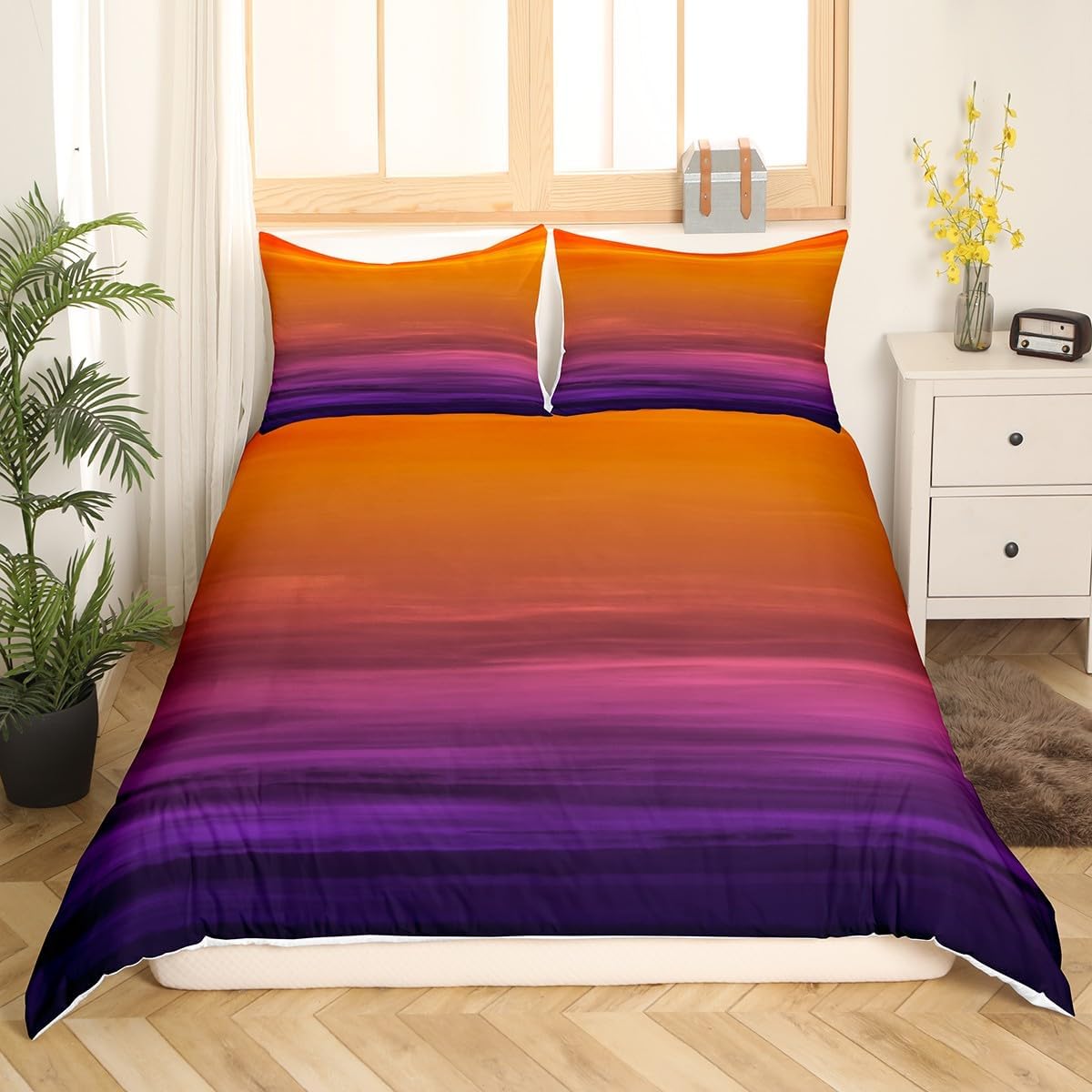 jejeloiu Geometric Abstract Ombre Duvet Cover Twin Ombre Orange Purple Bedding Set for Kids Abstract Ombre Comforter Cover Set Women Men Teens Ultra Soft Decor Modern Bedspread Cover Zipper