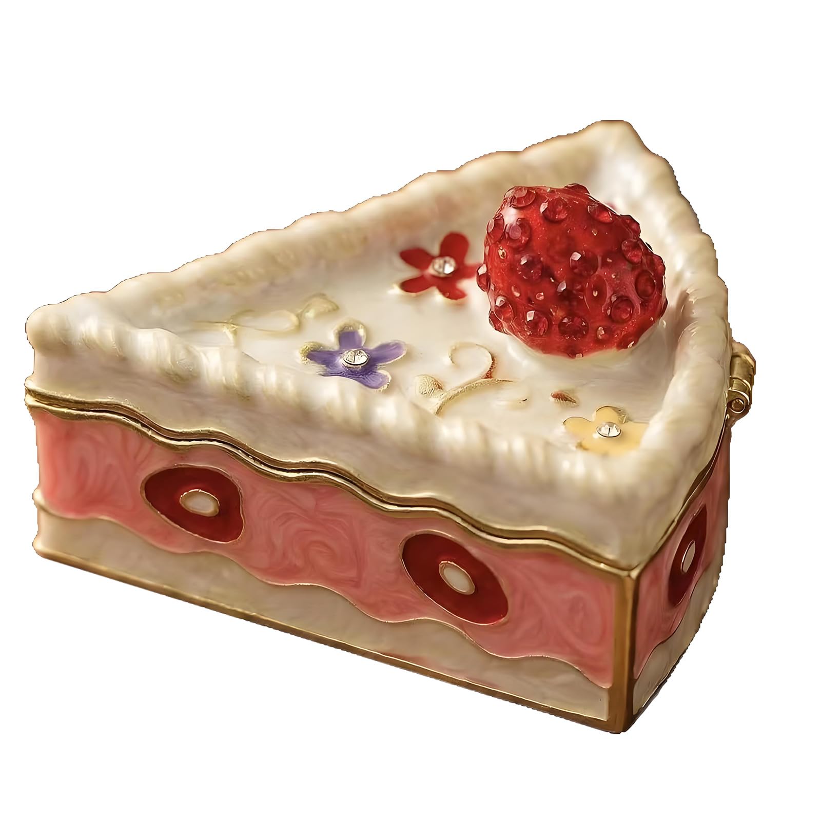 Decorative Jewelry Box, Cake Shaped Metal Trinket Storage Box with Hinged Lid and Glossy Finish for Vanity Dresser and Bedside Table Cake Jewelry Decorative Trinket Hinged Metal Storage Case Vanity