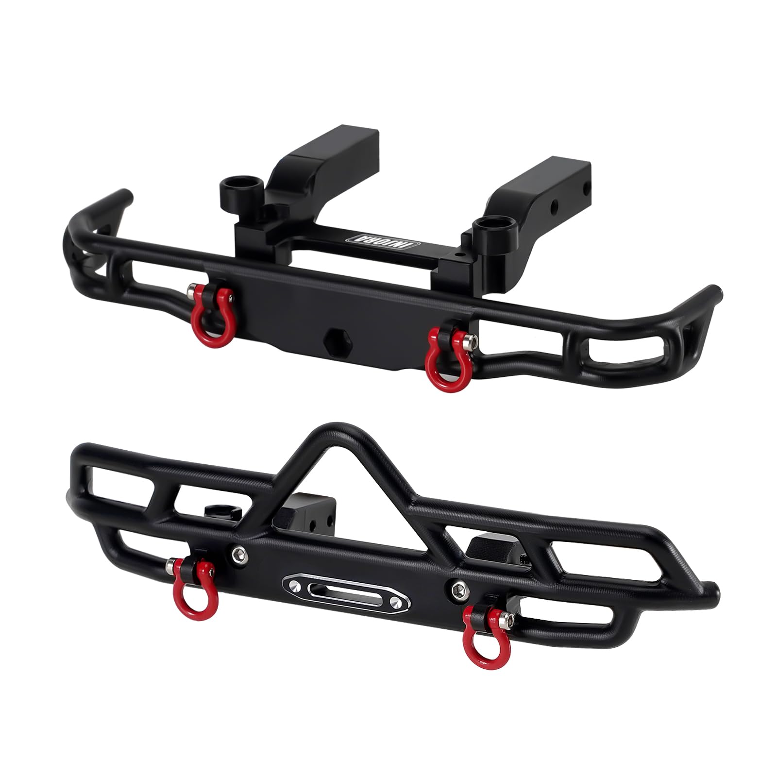 INJORA RC Front Rear Bumper CNC Aluminum Bumper for 1/18 RC Crawler FMS FCX18 LC80 Upgrade (Front Rear)