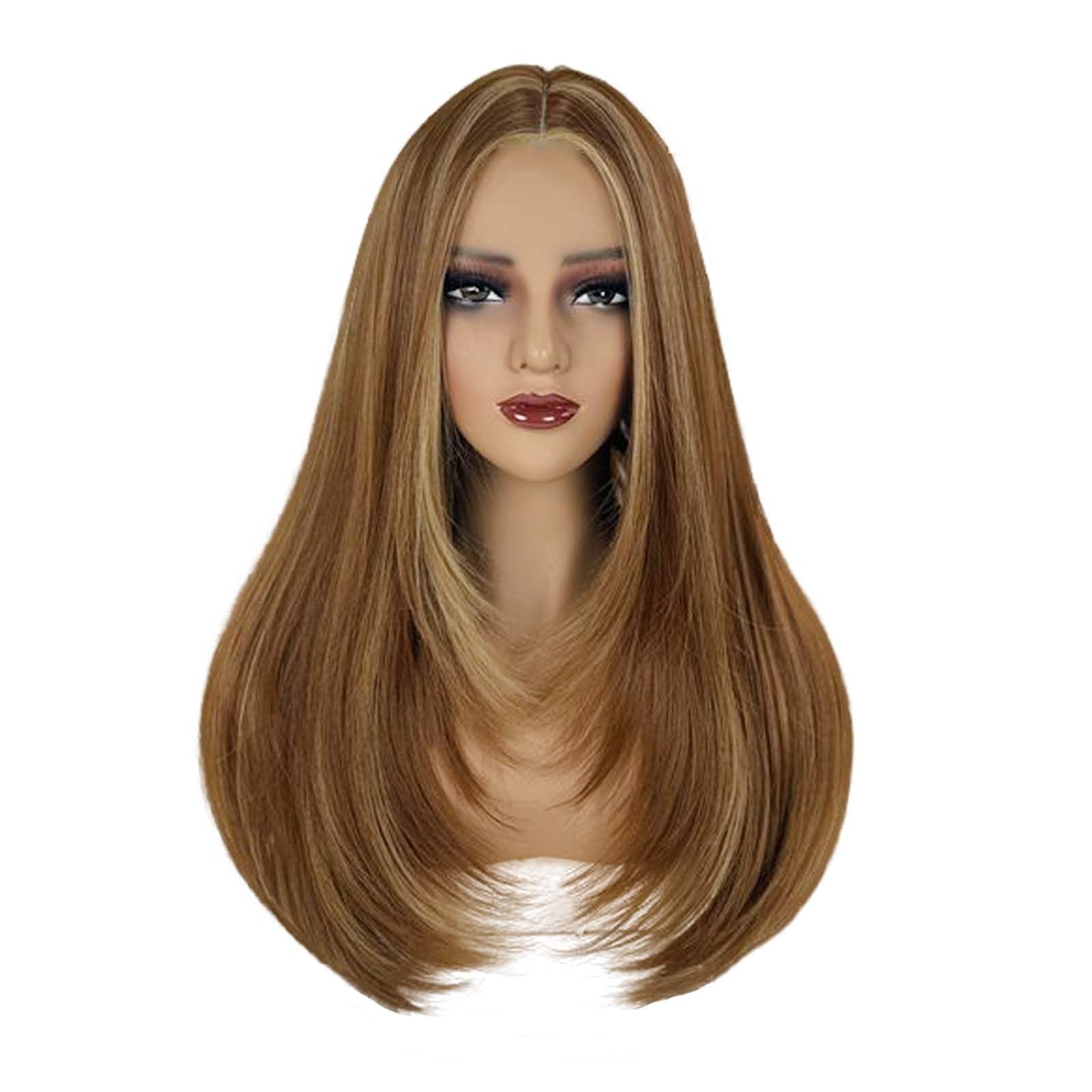 23 Inch Straight Lace Front Wig, Synthetic Layered Design with Middle Part Closure, Ideal for Women’s Daily Wear & Special Occasions, Light Brown