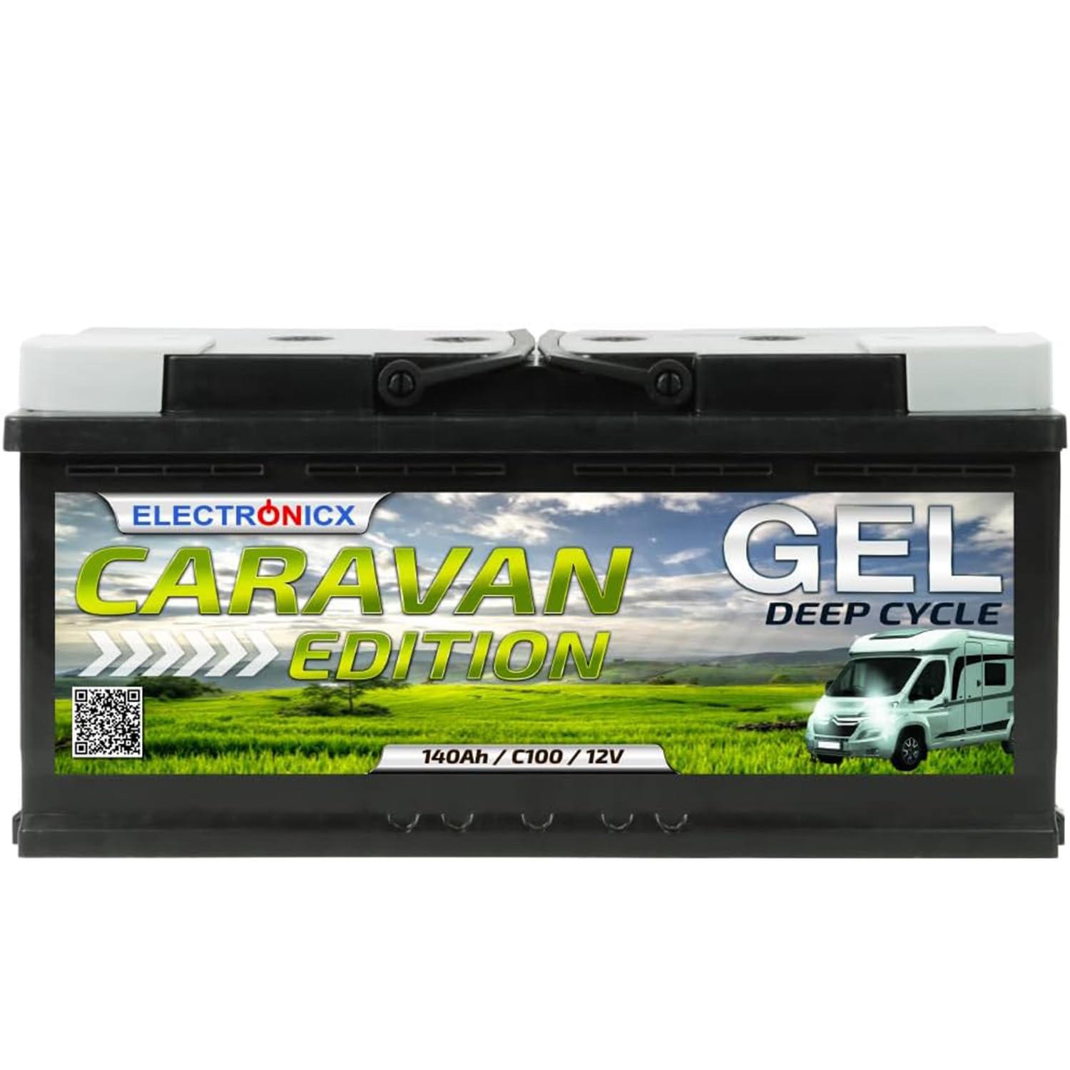 Electronicx GEL 12V 140Ah batería de ciclo profundo – sin mantenimiento, para caravana, autocaravana, barco, casa de jardín, sistema solar off-grid – 393×175×190 mm