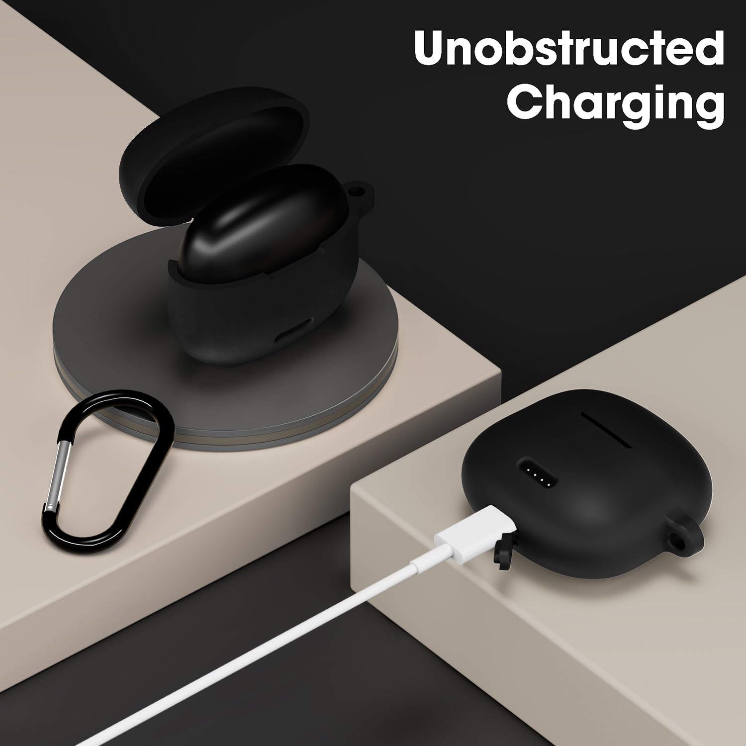 Sounce Earphone Case Cover Compatible for Noise Buds VS104, Soft Silicone Skin Case Cover Shock-Absorbing Protective Case with Keychain [Front LED Visible] - Black — Amazon image 4