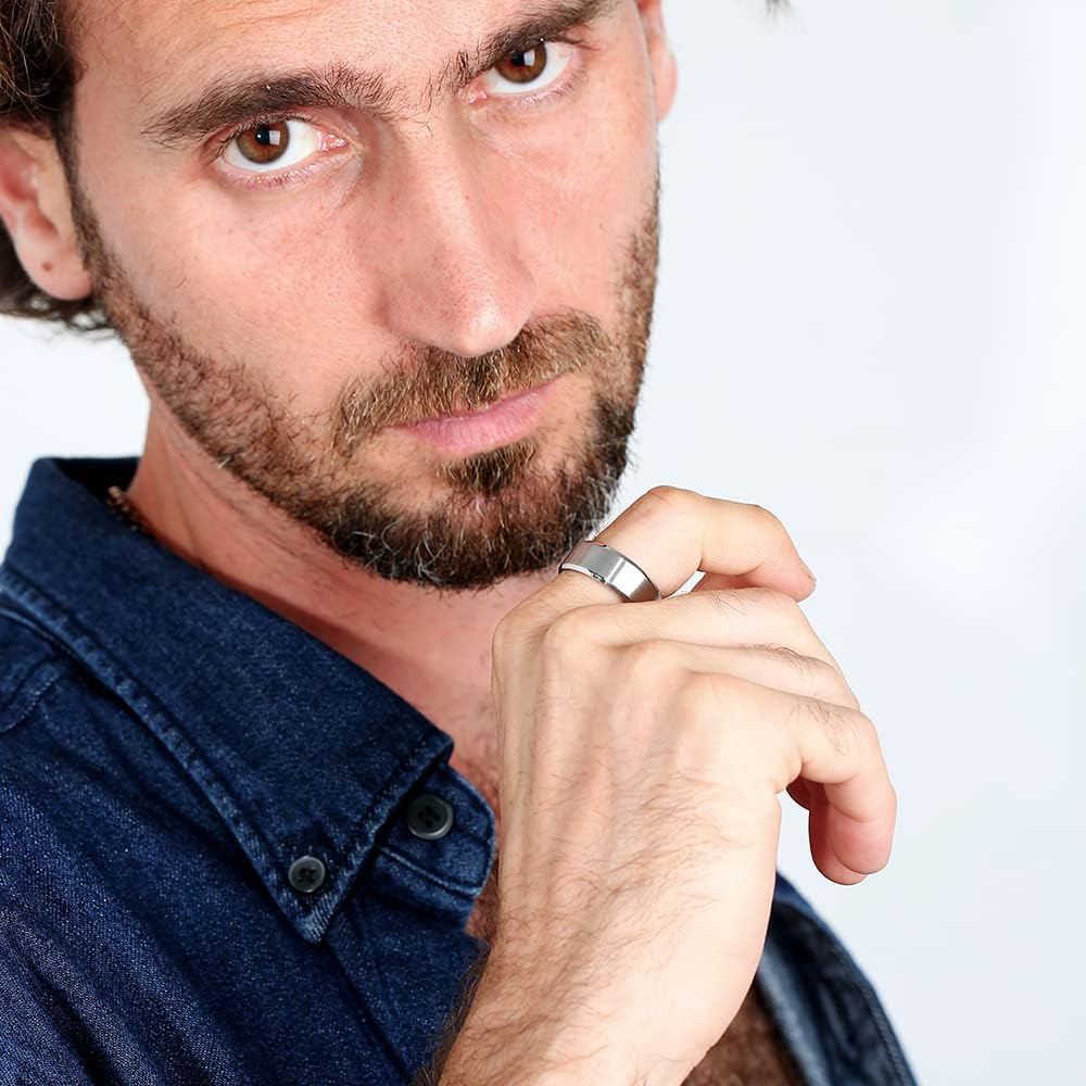 TGNEL Mens Black/Silver Spinner Wedding Ring Titanium Steel Rings 8mm, Brushed Stainless Steel Stress fidget Wedding Band for Anxiety Comfort fit - Image 6