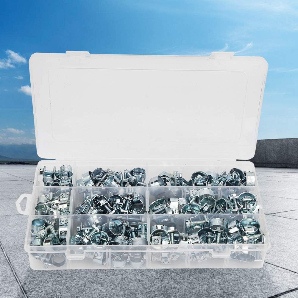 135PCS Zinc Plated Heavy Duty Fuel Hose Clamps Small Nut Bolt Pipe Clips for Automotive Petrol Pipes Heater Hoses Leak Proof 8 18mm