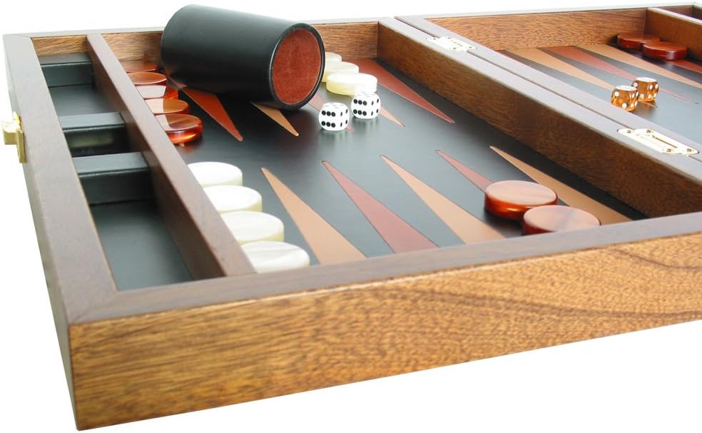 Zaza & Sacci Wood Backgammon Board Game Set (Medium Size) - LeatherMahogany, Brown, Black, 16 inch, Medium