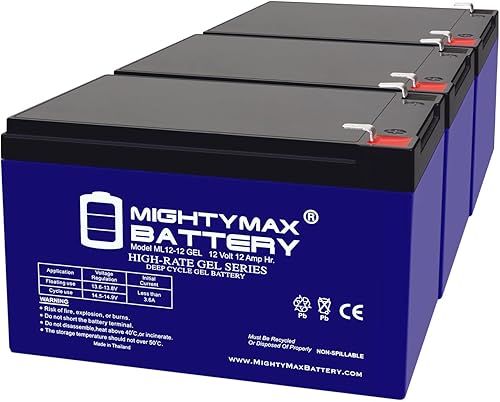 Mighty Max Battery 12V 12AH GEL F2 Replacement Battery Compatible with Mega Motion Travel Pal 3-Wheel Scooter MM111B - 3 Pack