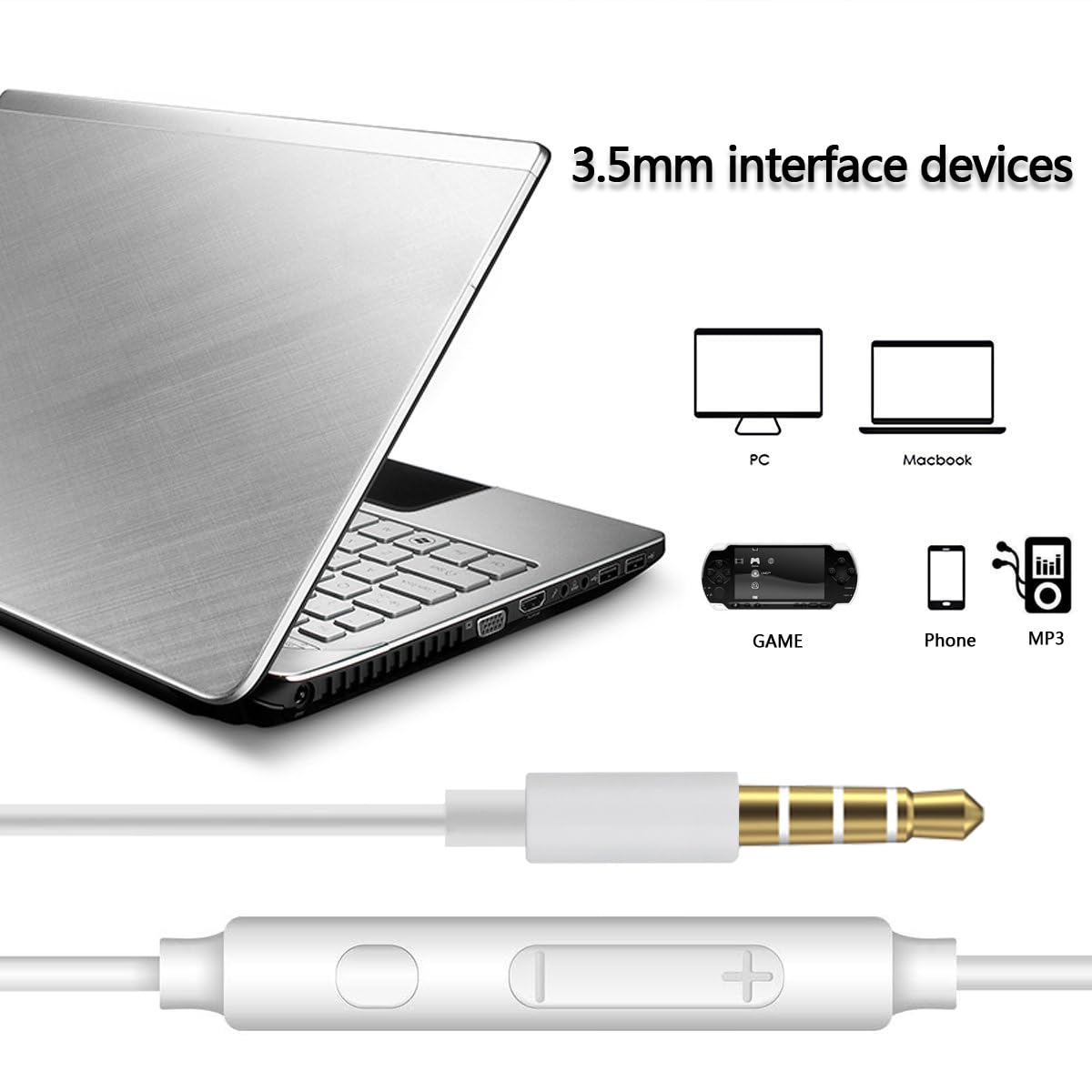 Confezione da 2 auricolari in-ear cablati con jack da 3,5 mm con microfono cablato con isolamento acustico, auricolari plug in ear cablati per telefoni Samsung, Huawei, Android, tablet laptop