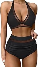 Risipu High Waisted Bikini Set Tummy Control Swimwear, High Waist Bikini Sets for Women UK, Push Up Bikinis 2 Piece Swimsuit Woman Ladies