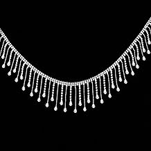 AIEX 1 Yard Rhinestone Fringe Trim, Crystal Tassel Fringe Trim Rhinestone Ribbon Tassel Chain for Wedding Party Necklace DIY Bag Clothing Accessories Vase Decorations (Silver)