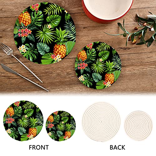 Tropical Leaves Flowers Pineapples Trivets For Hot Dishes Pot Holders Set Of 2 Pieces Hot Pads For Kitchen Cotton Round Trivets For Hot Pots And Pans Placemats Set For Kitchen Farmhouse Decor #TOP3