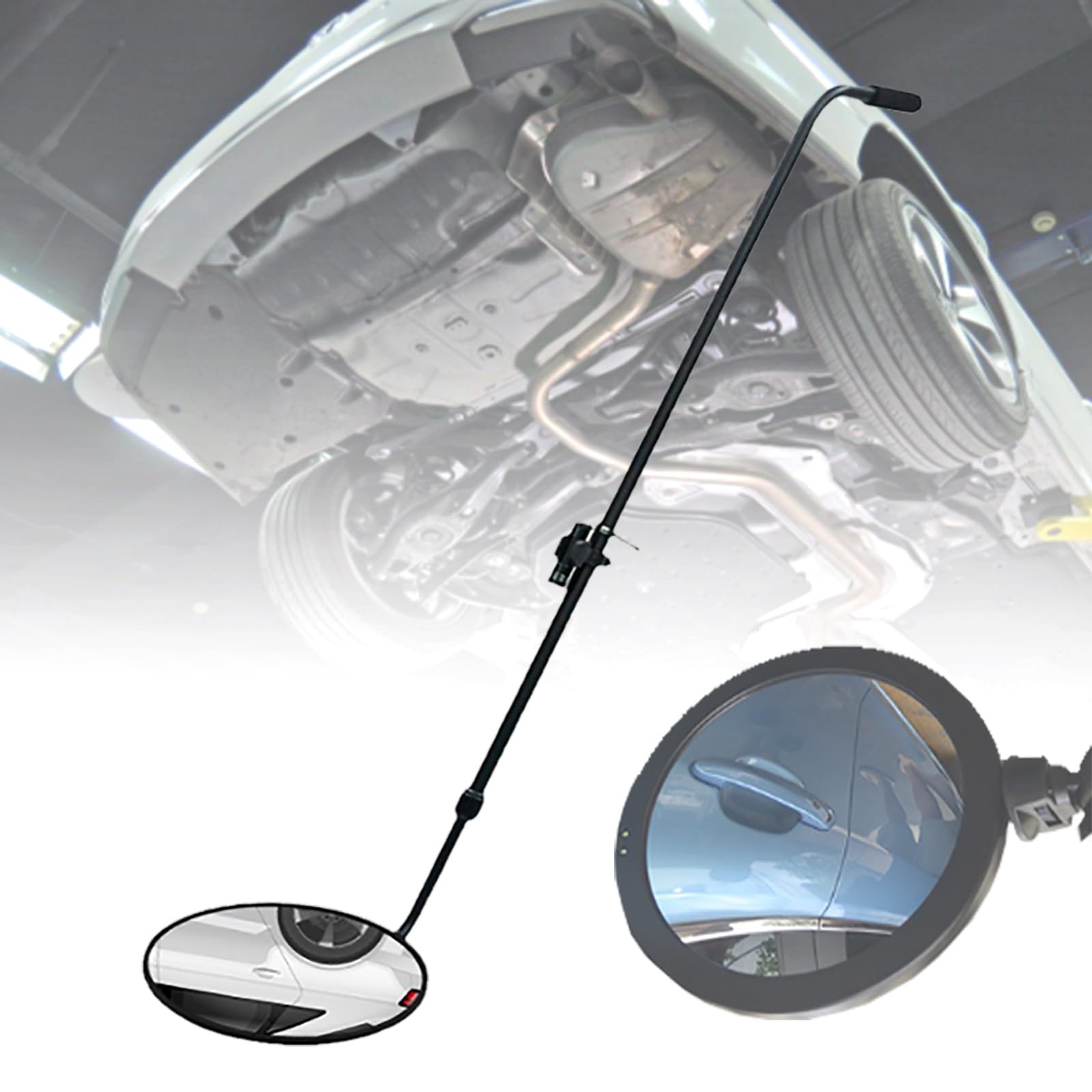 Miroir D'inspection Sous Véhicule De 30 Cm, Poteau Télescopique : 90-120/150/200/300 Cm, Avec Base De Roues Pivotantes Et Torche En Dessous, For L'inspection Des Voitures