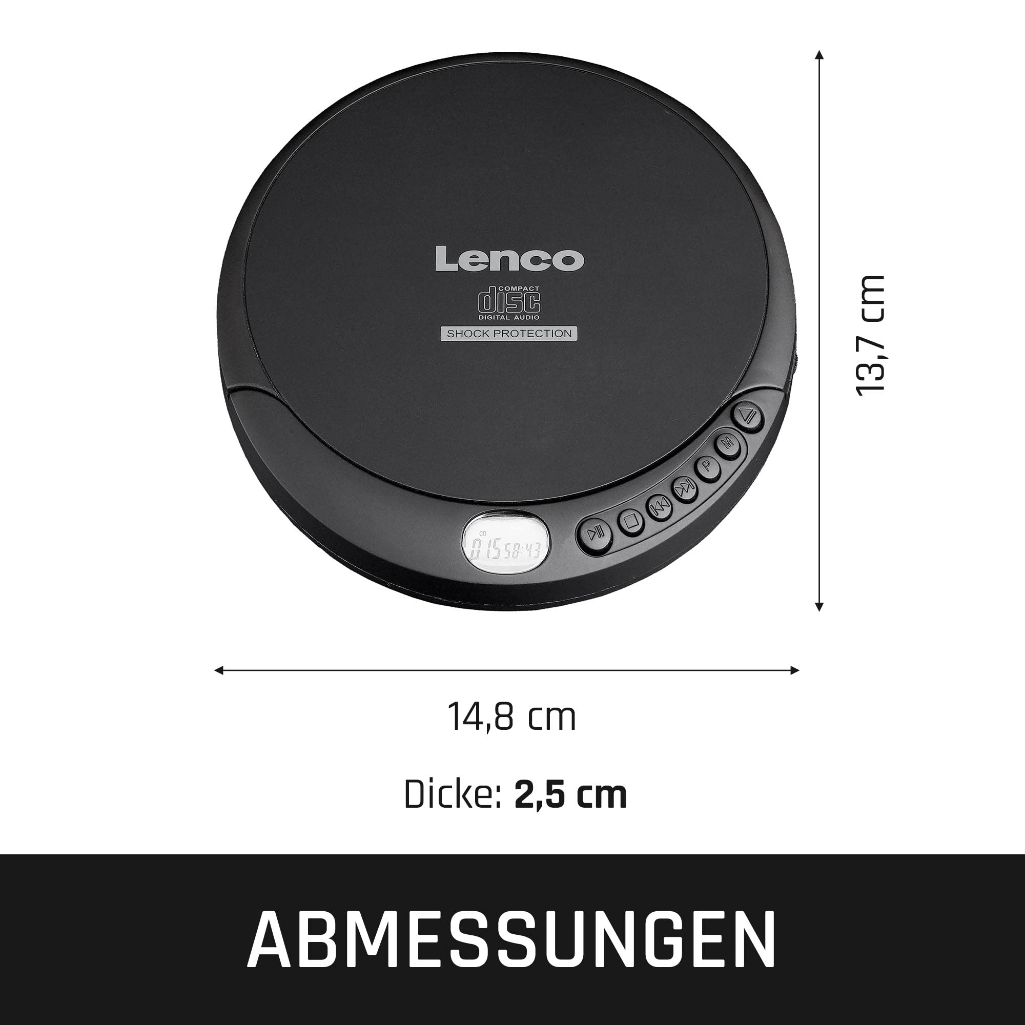 Lenco CD-200 - CD-Player - Auch für Kinder - Discman - Tragbar | CD Spieler- LCD-Display - Anti shock - Hörbuchfunktion - Kopfhörer - H USB-Ladekabel - Schwarz