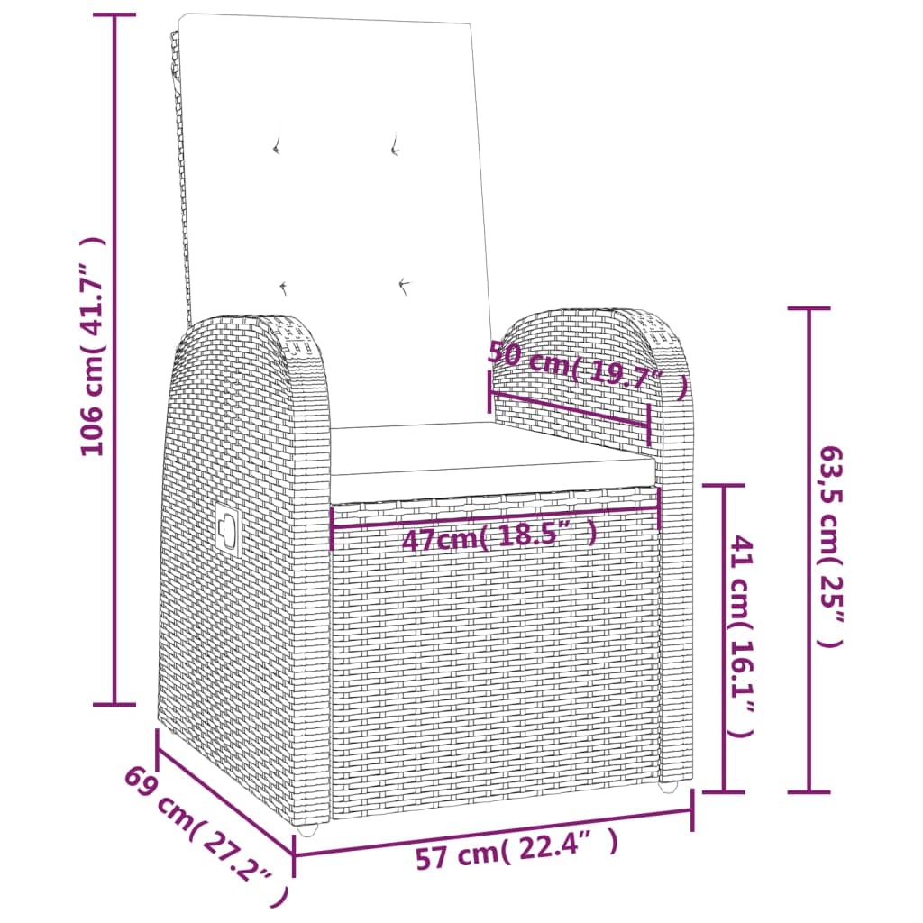 vidaXL Lot de 2 chaises longues de jardin avec coussins - En polyrotin - Gris