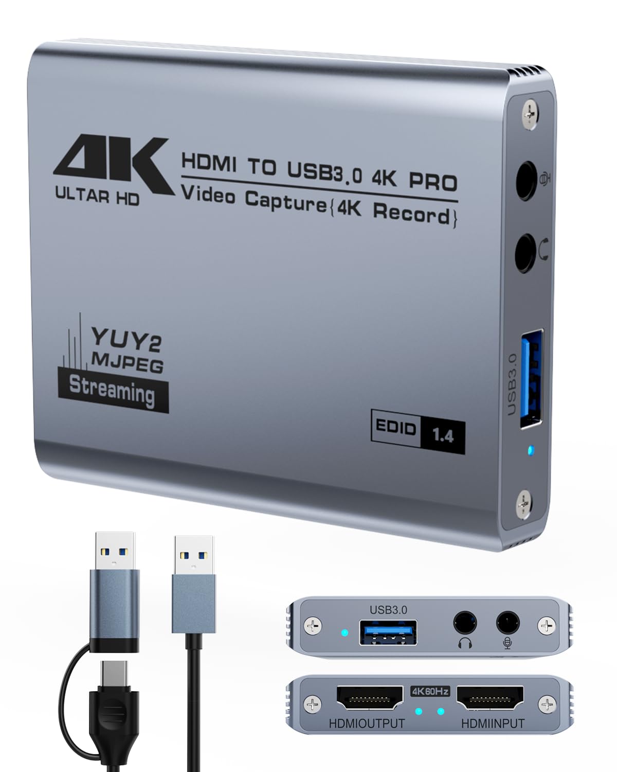 Scheda di acquisizione video HDMI, USB 3.0 1080P 60FPS con 4K Pass-Through