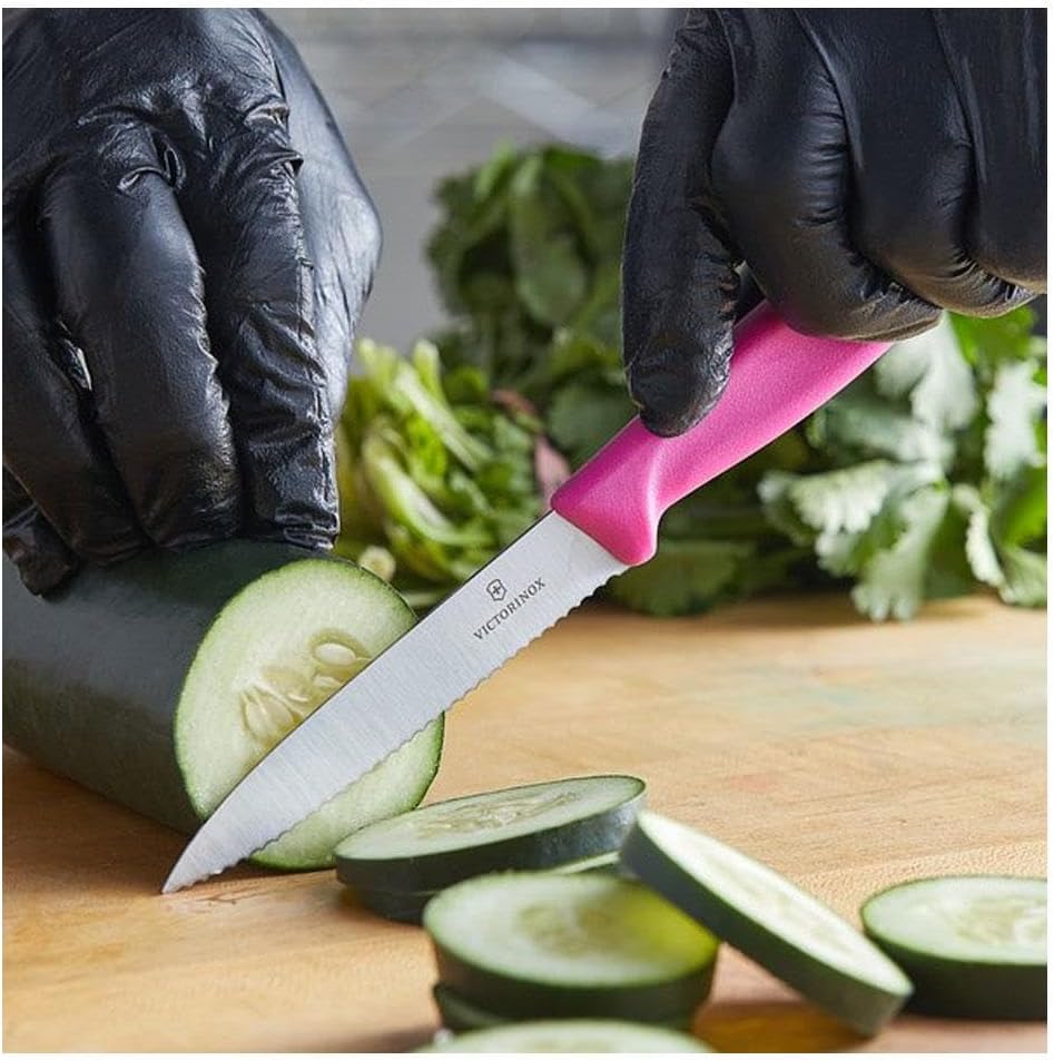Victorinox Stainless Steel Kitchen Knife, Swiss Classic 10 cm Stamped Knife with Straight Edge, Beveled Tip for Professional and Household Kitchen, Pink, Swiss Made