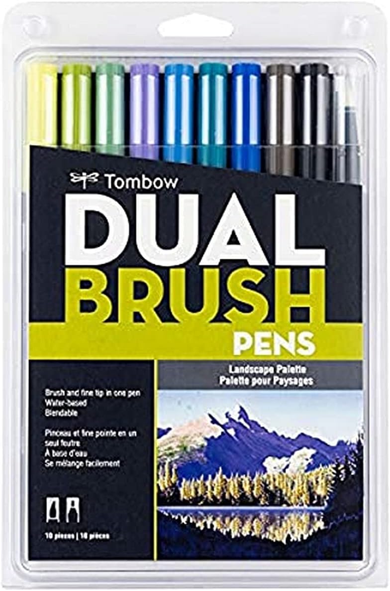 Tombow Dual Brush Pen Art Markers, 10-Pack Portrait and 10-Pack Landscape Sets. Blendable Brush and Fine Tip Markers