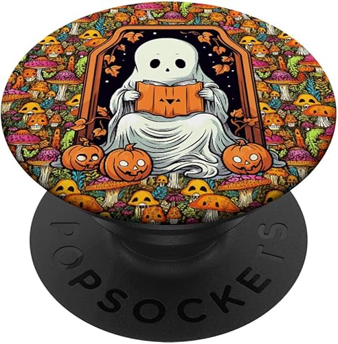Libros de lectura de fantasmas, hongos, Halloween, calabaza, bibliotecario, PopSockets intercambiables PopGrip