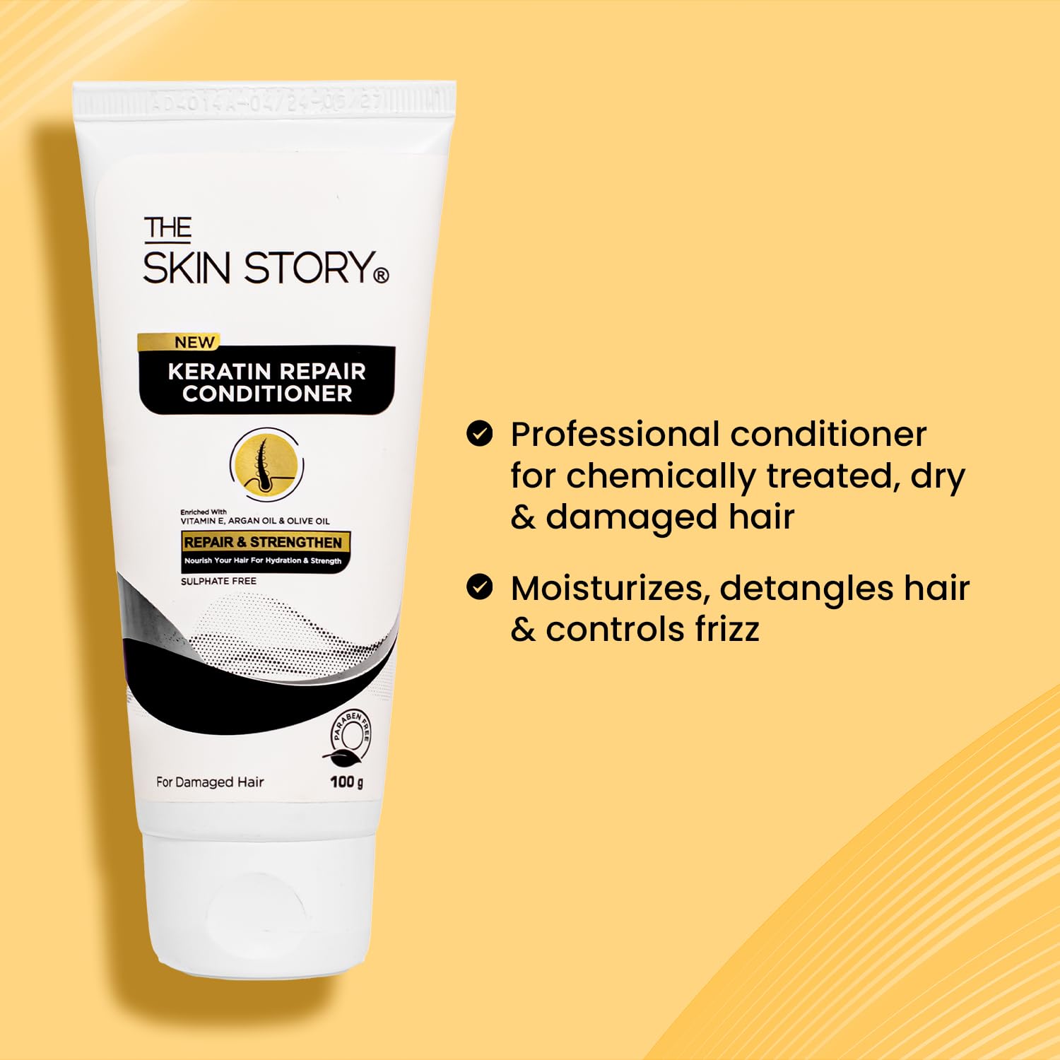 Skin story conditioner for treated and colored hair | The repair partition ends and damaged hair. Long -lasting glow | Conditioner for women and men | Cautin, argon oil, olive oil, and rich with vitamin E. Sulfate free | 100 grams Skin story conditioner for treated and colored hair | The repair partition ends and damaged hair. Long -lasting glow | Conditioner for women and men | Cautin, argon oil, olive oil, and rich with vitamin E. Sulfate free | 100 grams