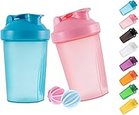 Vista 8 de Shaker Bottle - Batidos de proteínas y botellas agitadoras de 16 onzas/13.5 fl oz con bolas batidoras, plástico sin BPA (naranja + verde (2 unidades)