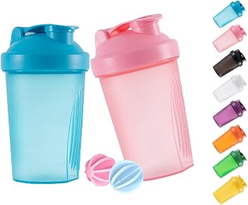 Shaker Bottle Protein Shakes and 16-Ounce/400ML Shaker-Bottle with Whisk Balls,Non-BPA plasticBlue+Pink2PCS