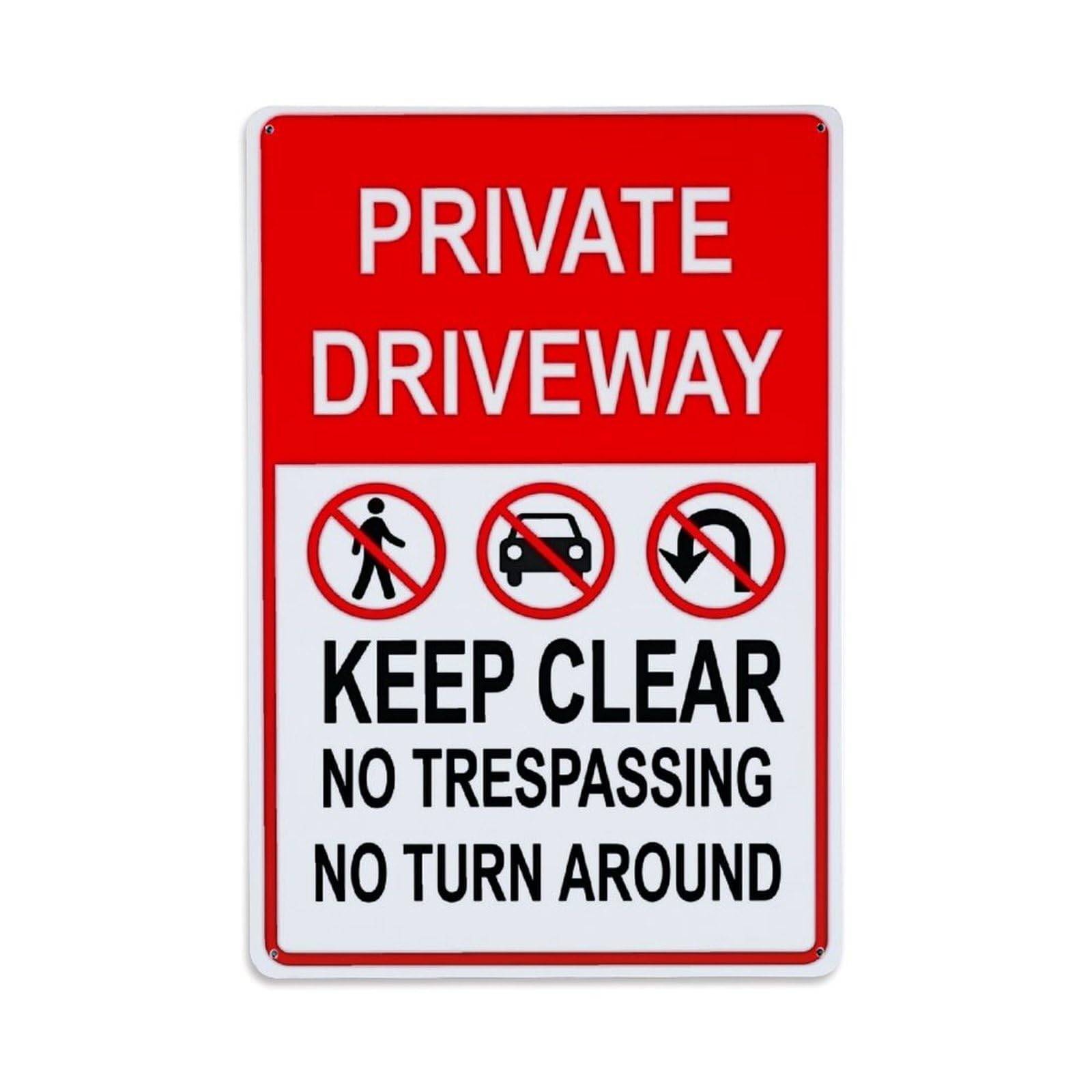 Private Driveway Keep Clear No Trespassing No Turn Around Retro Metal Tin Sign, Vintage Decor Art Poster for Bar, Home, Man Cave, Kitchen, Laundry Room Gift 8x12Inch
