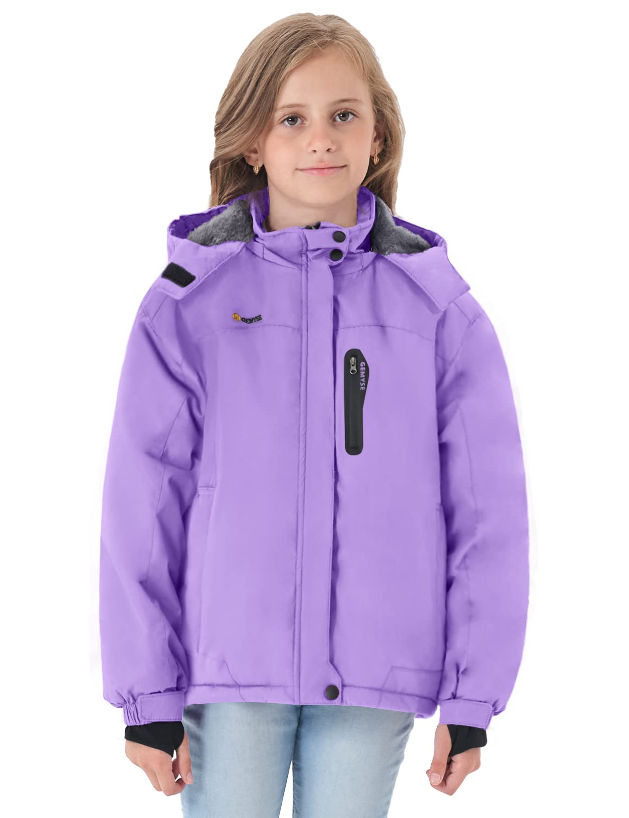 GEMYSE Mädchen Wasserdichte Skijacke Winddichte Fleece Outdoor Winterjacke Regenjacke mit Kapuze