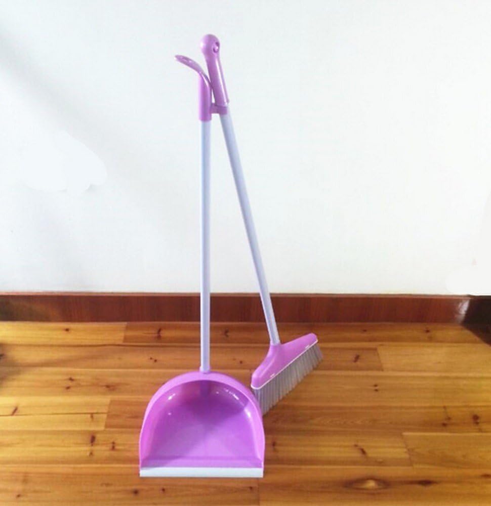 Plastic broom and dustpan set soft fur iron rod,Violet