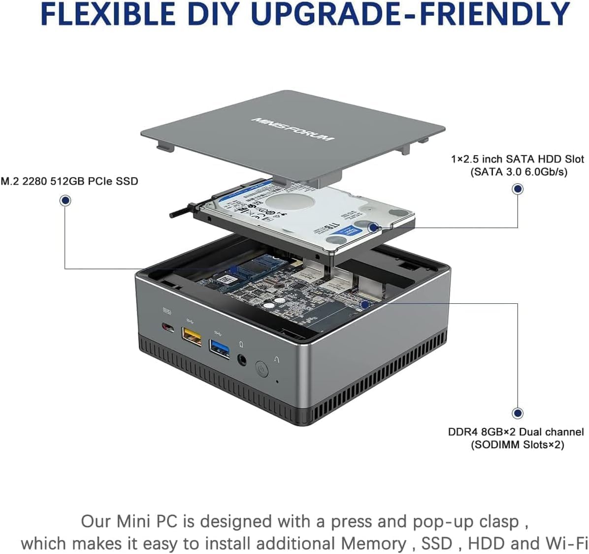 ミニPC MINISFORUM UM700 Ryzen7 3750H 16GB/256GB MINISFORUM Mini PC UM700,AMD Ryzen 7 3750H 4-Kern-CPU 16 GB DDR4