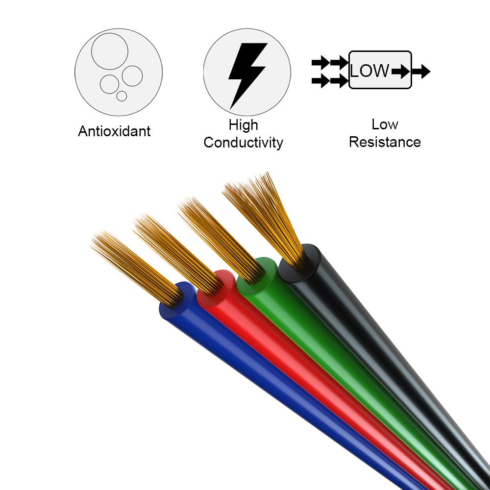 BTF-LIGHTING UL Listed 4 Pin 18AWG Extension Cable,32.8ft/10m Low Voltage 4 Conductor LED Strip Light Wire for Color Changing Flexible 5050 3528 LED Tape Rope