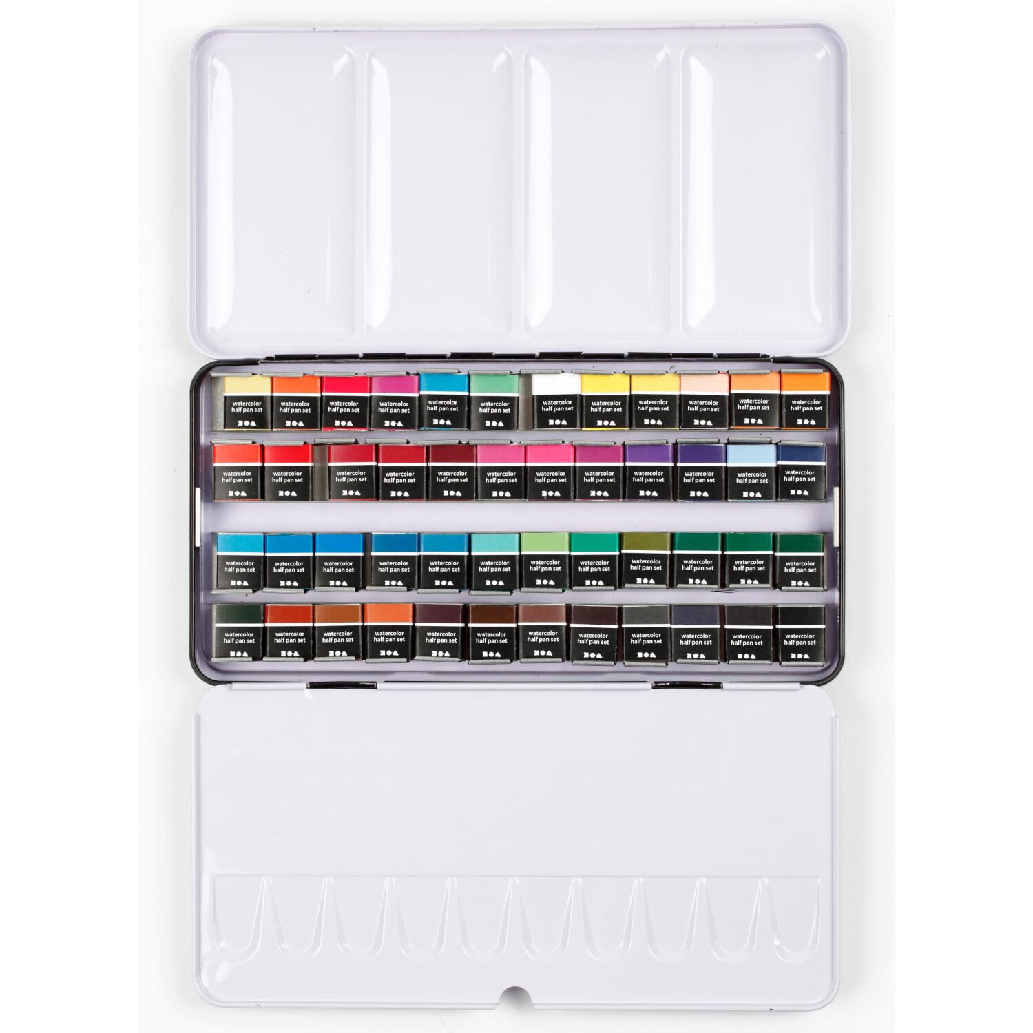 NEU Aquarellkasten Metall, Art Aqua Standard-Farben, gefüllt mit 48x 1/2 Näpfchen