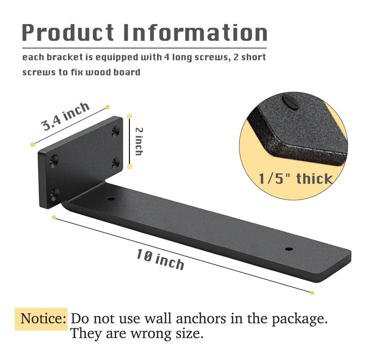 8 Pack Shelf Brackets 10 Inch Floating Shelf Bracket 1/5 inch Thick Heavy Duty Hidden Shelf Brackets Iron Metal Brackets for Shelf Support with Screw Included — Amazon image 3
