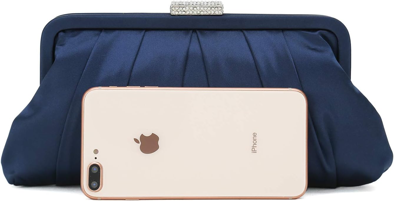 CHARMING TAILOR Classic Pleated Satin Clutch Bag Diamante Embellished Formal Handbag for Wedding/Prom/Black-Tie Events - Image 3