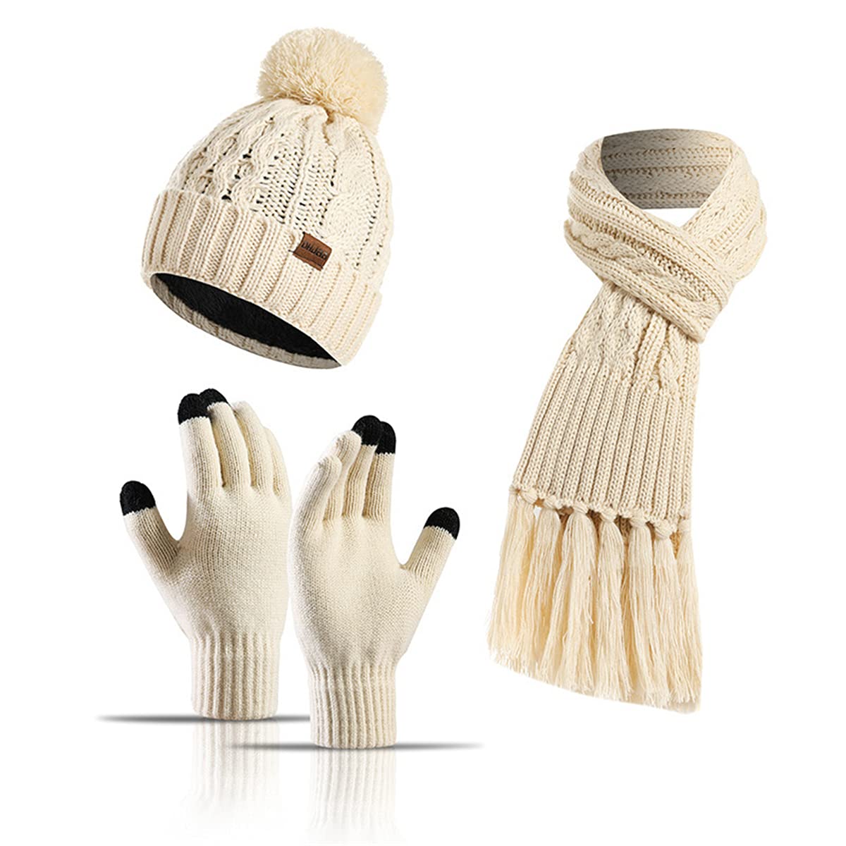 Winter New Woolen Knitted Hat Thick Scarf Gloves Winter Cold and Warm three-piece suit