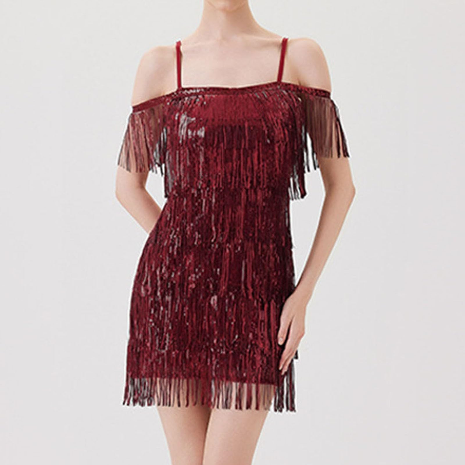 2026 Vestido sin mangas con flecos para un elegante vestido de fiesta con dobladillo de borlas de lentejuelas, perfecto atuendo de baile latino clubwear para espectáculos escénicos ocasiones