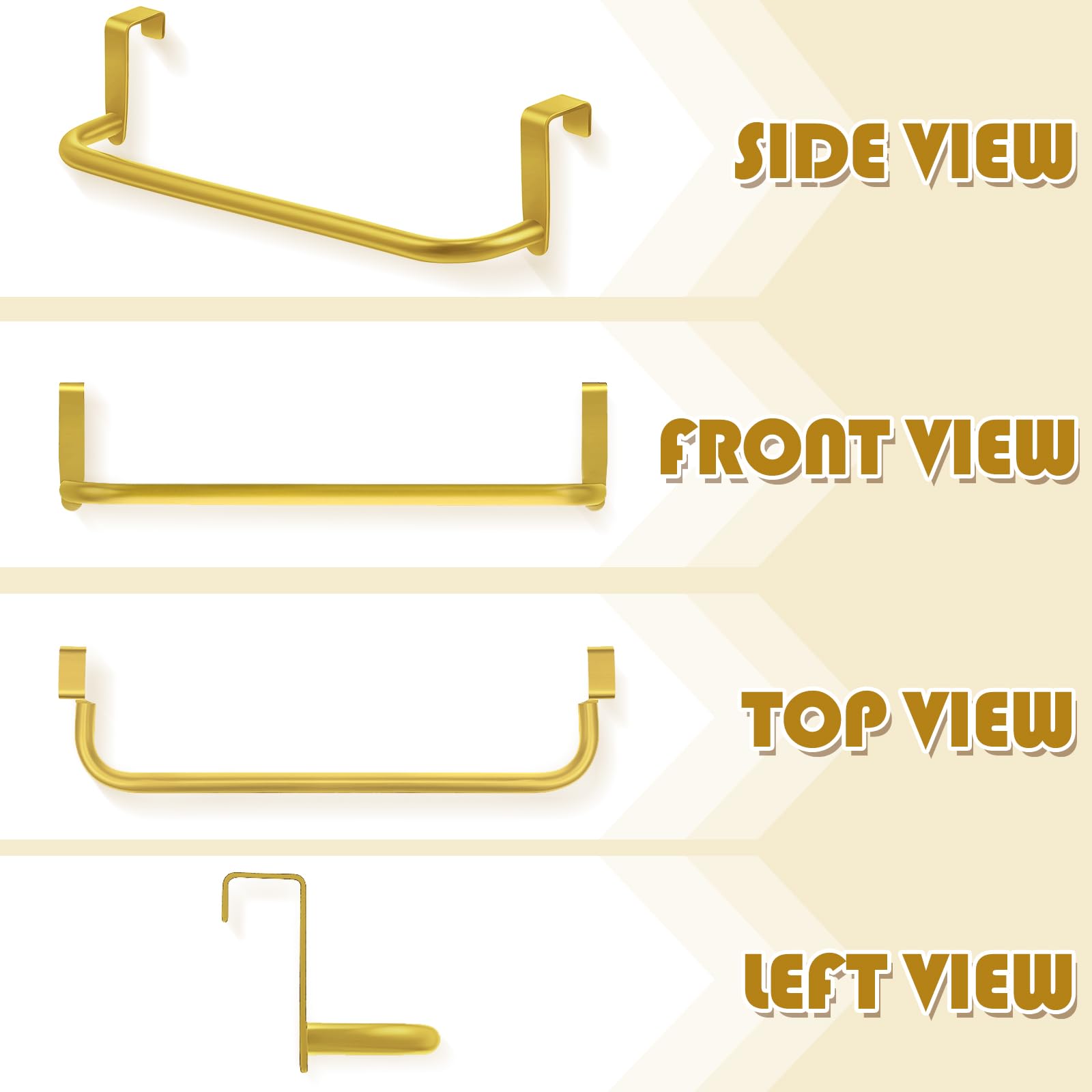 2 Pieces Metal Towel Bar Kitchen Cabinet Towel Rack Strong Steel Towel Bar Rack for Hanging on Inside or Outside of Doors, Home Kitchen Bathroom, Hand Towels, Dish Towels and Tea Towels (Gold) 2