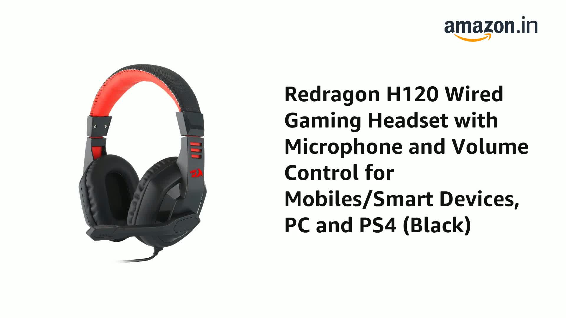 Redragon H120 Wired Over-Ear Gaming Headset with Microphone and Volume  Control for Mobiles/Smart Devices, PC and PS4 (Black) - Buy Redragon H120  Wired Over-Ear Gaming Headset with Microphone and Volume Control for