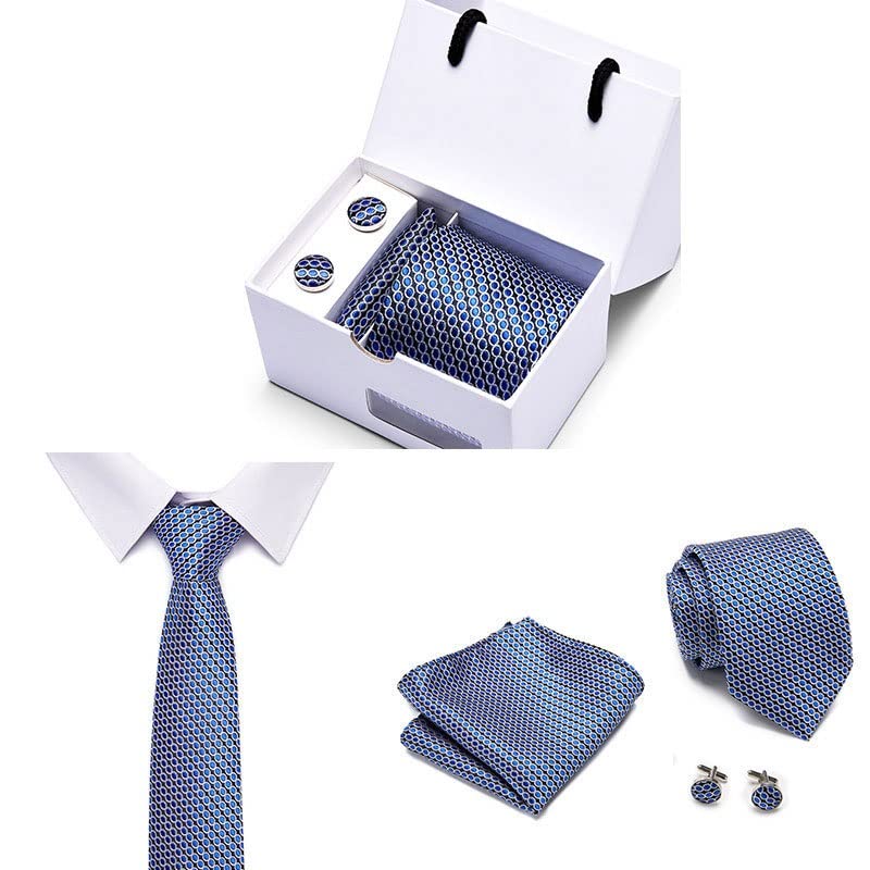 Set de corbata de seda con pañuelo y gemelos para hombre miniatura 3