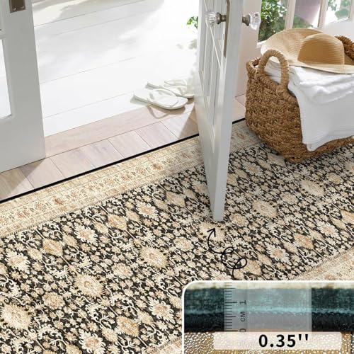 YOUFORTONG 3x20 Extra Long Runners for Hallways: Soft Kitchen Rug Non Slip Rug Runner with Rubber Backing for Bathroom Washable Non Shedding Farmhouse Runner Rug (Black, 3X20)