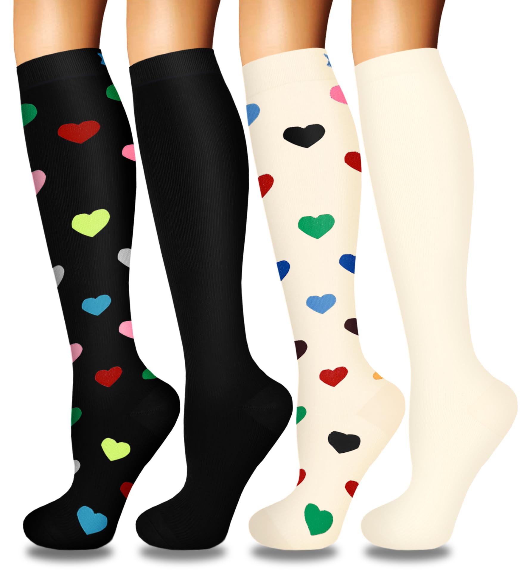 4 Pairs Compression Socks for Women Circulation-Best Support for Nurses,Running,Athletic,Travel