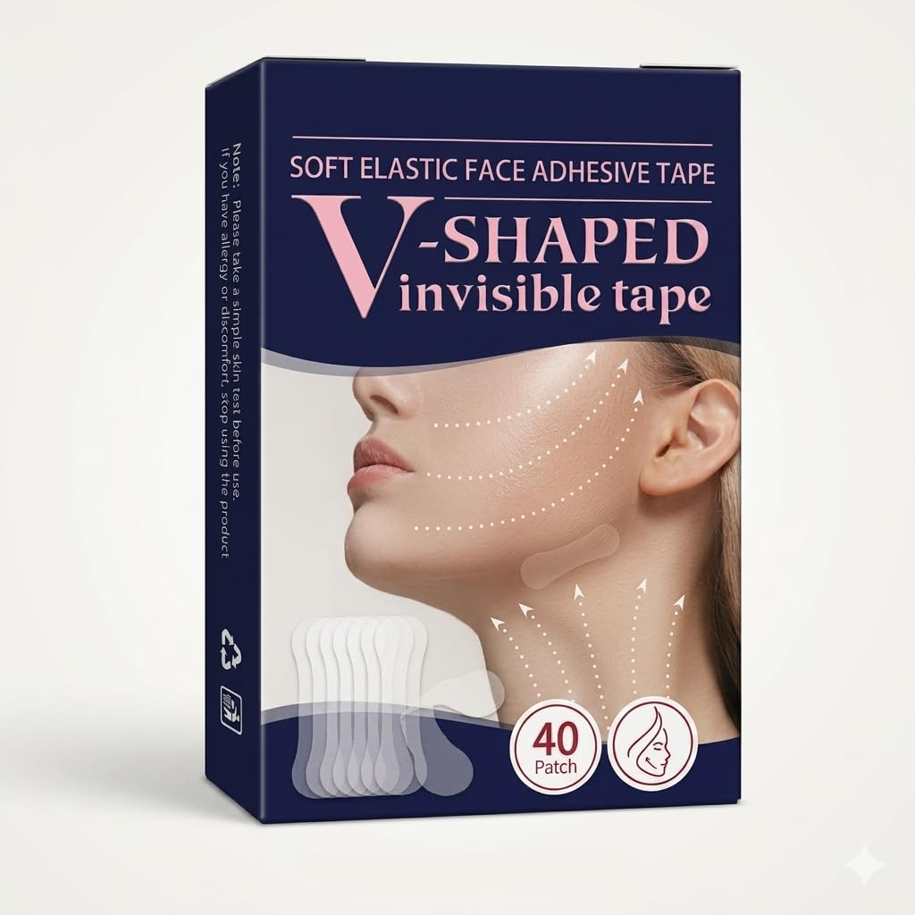 QINRIX V Shaped Mask Invisible Tape Soft Elastic Face Adhesive Tape Lifting Firming Instant Wrinkle Stickers Elasticity Makeup Tape for Eyes, Neck, Jaw, Chin,Transparent Instant Face Lift 40 Patches-image-3