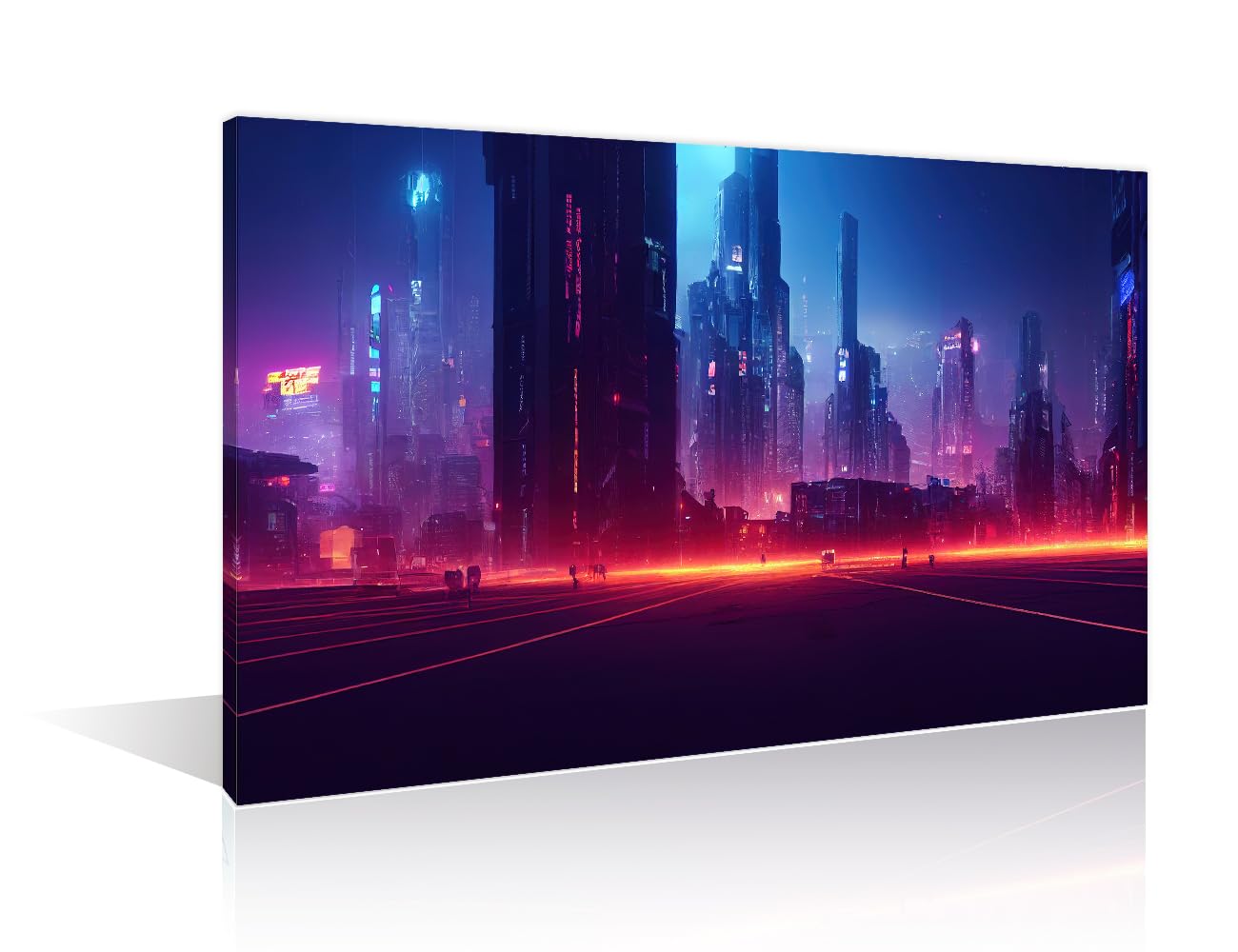 Modern Wall Decor 1 Panel Cyberpunk Neon City Night Wall Art for Living Room Cyberpunk Futuristic City Panorama Office Wall Decor Picture Painting Print on Canvas Framed Ready to Hang (24" Wx36 H) — image 1
