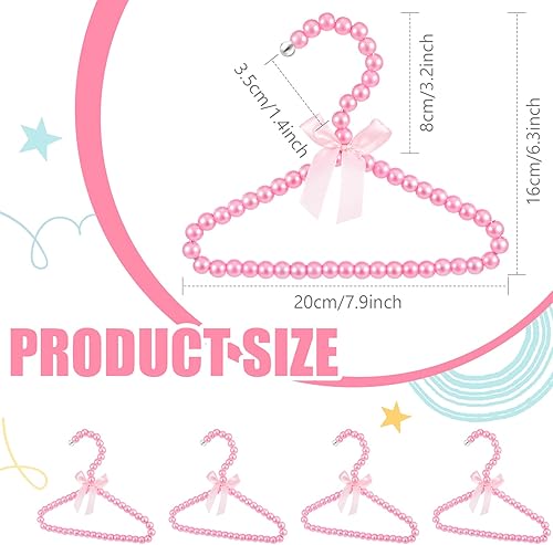 Vista 3 de Wesiti 25 perchas pequeñas de perlas pequeñas de metal perlado elegante con cinta para mujeres, perros y gatos (rosa)