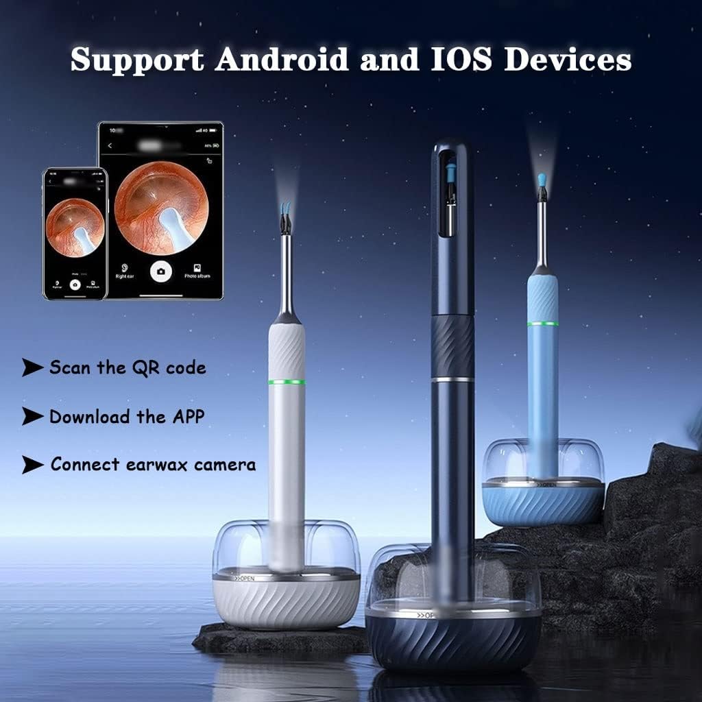 Ear Wax Removal Kit Household Multifunctional Otoscope, with Tweezers 1080P HD Ear Camera Set, Smart Endoscope with Storage Base, Powerful WiFi Chip(Blue B)