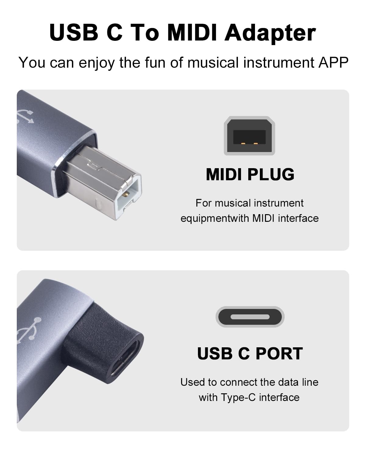 Danfetsoy 90 Degree USB C Female to USB B Male Adapter, 90 Degree Right Angle Type C Female to MIDI Converter, Suitable for Printer, Electric Piano, Laptops and More Type-C Devices (2pack, Grey)