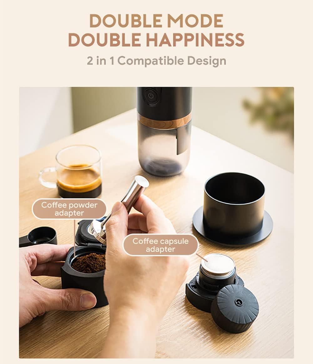 Portable Electric Espresso Coffee Maker Electric Coffee Machine Compatible with NS Capsules and Coffee grounds for Camping, Travel, Home【Self-Heating version】
